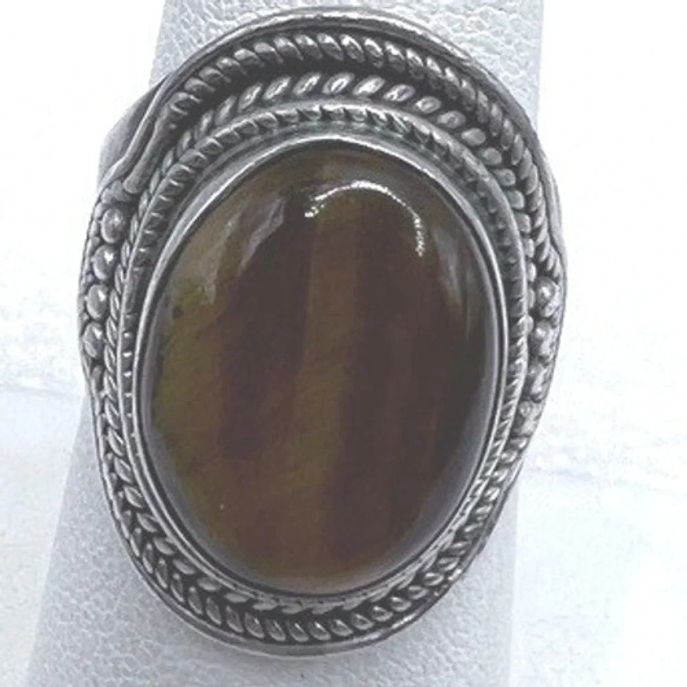Vtg Sterling Silver 925 Tigers Eye Gemstone Ring Size 7‎ Unisex Artisan Made 10g